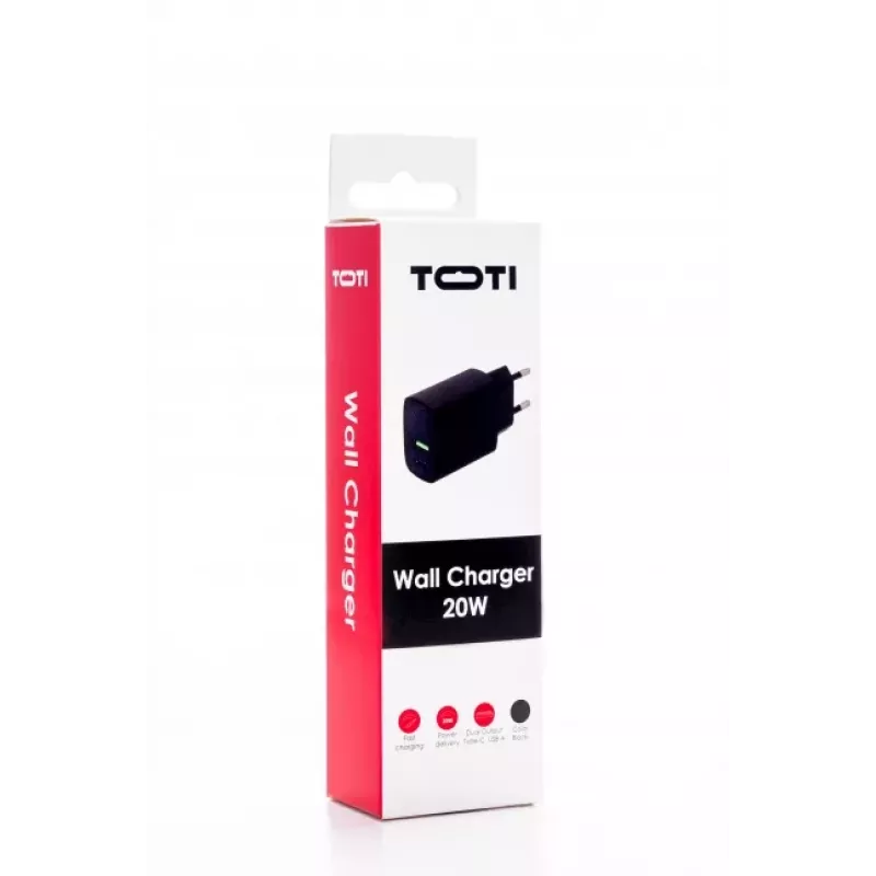 SEEK TOTI 20W Type-C + USB A sieninis greitasis įkroviklis, juodas