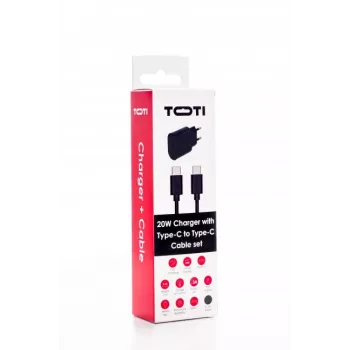 SEEK TOTI 20W Type-C PD Wall Fast Charger su Type-C į Type-C, 1 m PVC duomenų kabeliu 3A, juoda