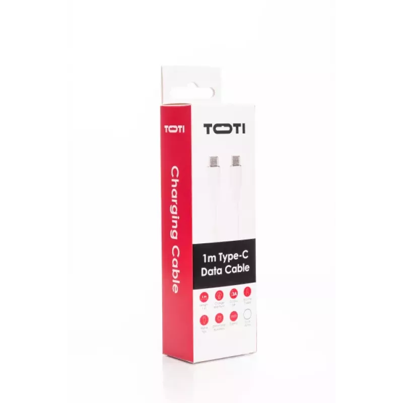 SEEK TOTI USB-C į USB-C silikoninis kabelis 1m 3A Baltas