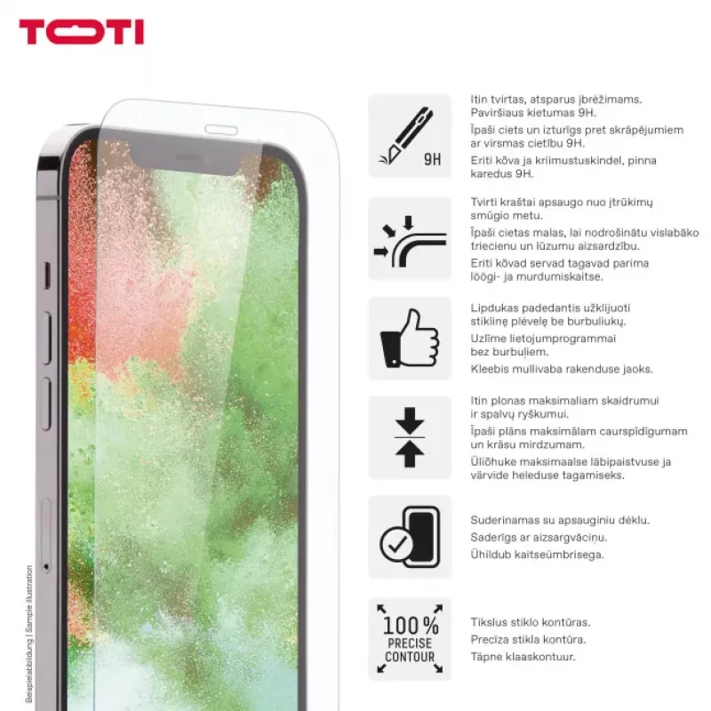TOTI grūdinto stiklo 2D ekrano apsauginė plėvelė „Full Cover“, skirta iPhone 16 Plus/15 Plus, permatoma