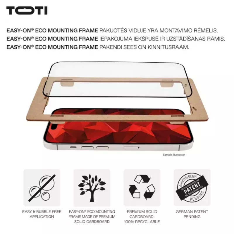 TOTI PREMIUM Premium Tempered Screen Protector Glass 3D Full Cover, skirta Apple iPhone 16 Plus / 15 Plus
