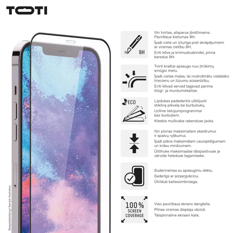 TOTI PREMIUM Premium Tempered Glass Screen Protector 3D Full Cover, skirta Apple iPhone 17 Pro Max