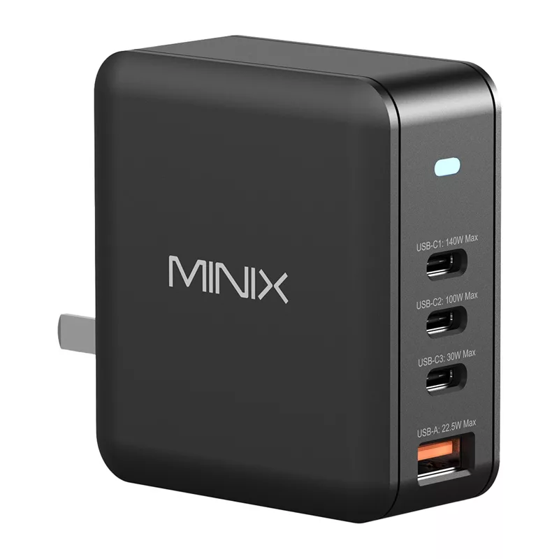 MINIX NEO-P165 GaN sieninis įkroviklis su 3x USB-C ir 1x USB-A prievadais, 165 W