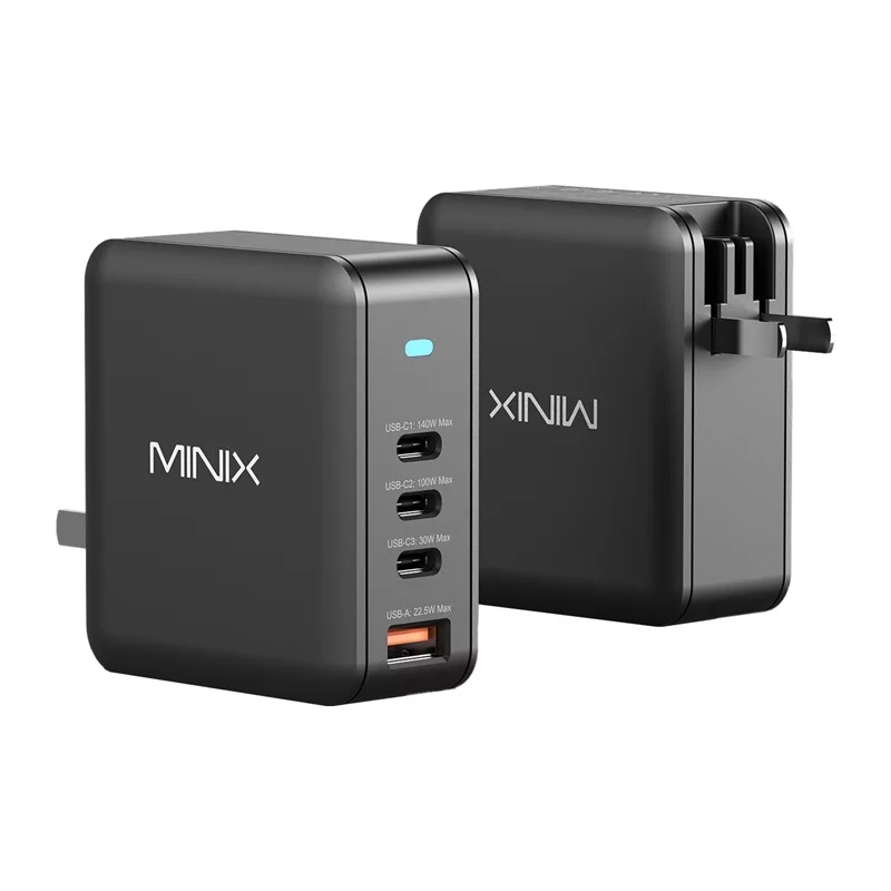 MINIX NEO-P165 GaN sieninis įkroviklis su 3x USB-C ir 1x USB-A prievadais, 165 W