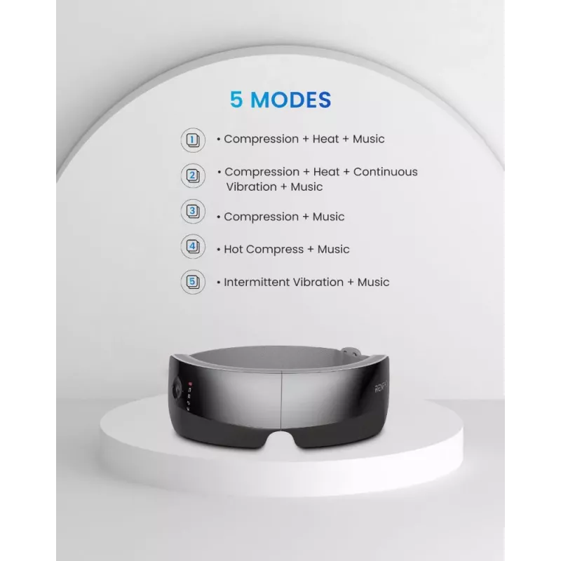RENPHO Eyeris View Eye Massager su šiluma, oro kompresija, vibracija, Bluetooth, USB-C, sulankstomas, pilkas