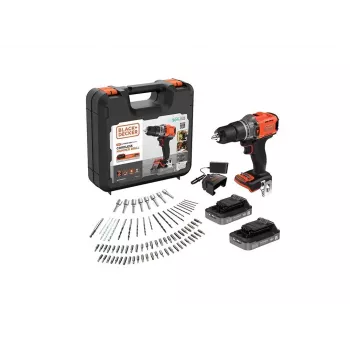 BLACK & DECKER 18V belaidis smūginis gręžtuvas su 2 x 2,0 Ah baterijomis, įkrovikliu ir 80 priedų