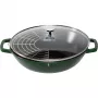 STAUB Wok 30 cm su dangčiu, ketaus, baziliko žalios spalvos