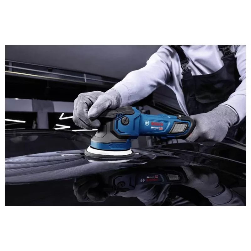 BOSCH GPX9-125S Rotary Polisher Kit su putplasčiu disku ir poliravimo gaubtu, 18V belaidis (be akumuliatoriaus)