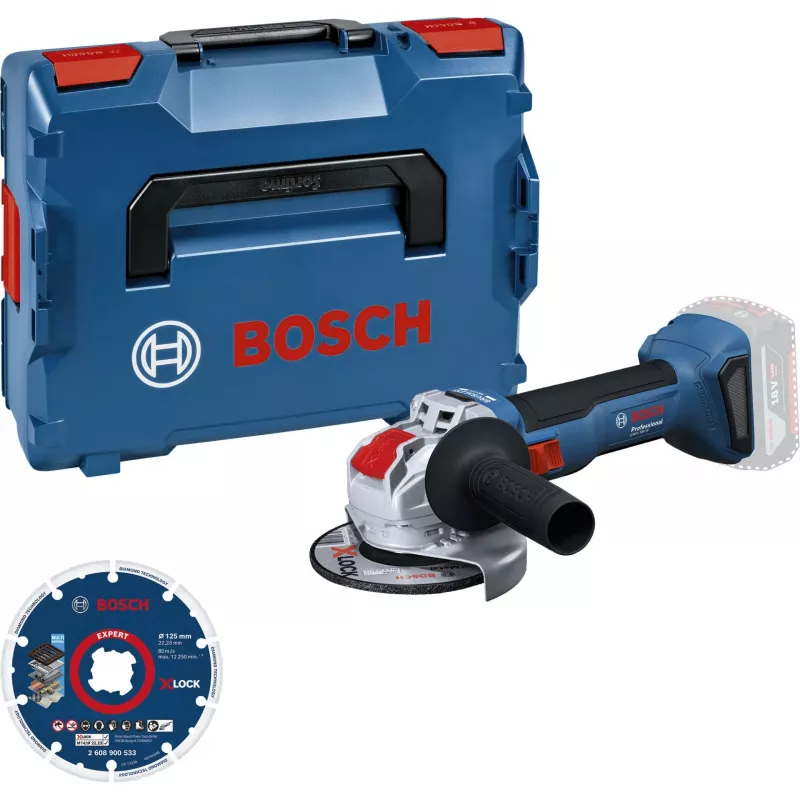 Bosch GWX 18V-8 belaidis kampinis šlifuoklis 18V 125mm su deimantiniu pjovimo disku (mažmeninė versija)