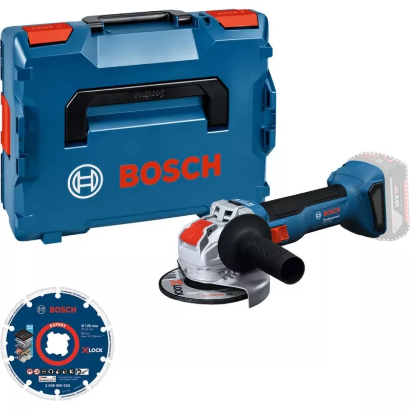 Bosch GWX 18V-8 belaidis kampinis šlifuoklis 18V 125mm su deimantiniu pjovimo disku (mažmeninė versija)