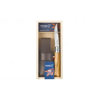 OPINEL No. 08 Olive Wood Folding Knife su Odiniu Makštu Dovanų Dėžutėje