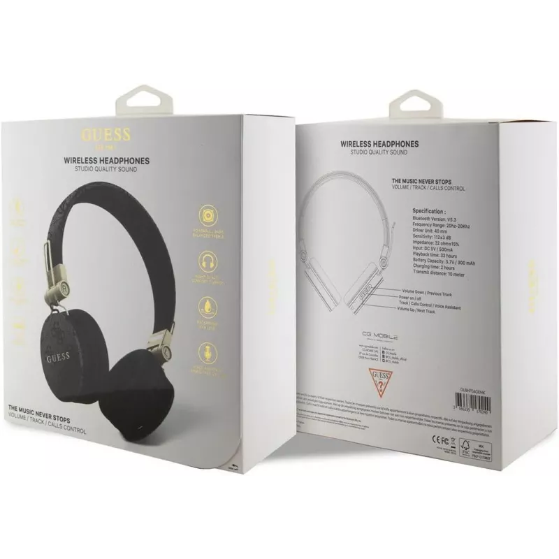 GUESS GUBH704GEMK Belaidės ausinės per ausį, juodos, 4G Metal Logo