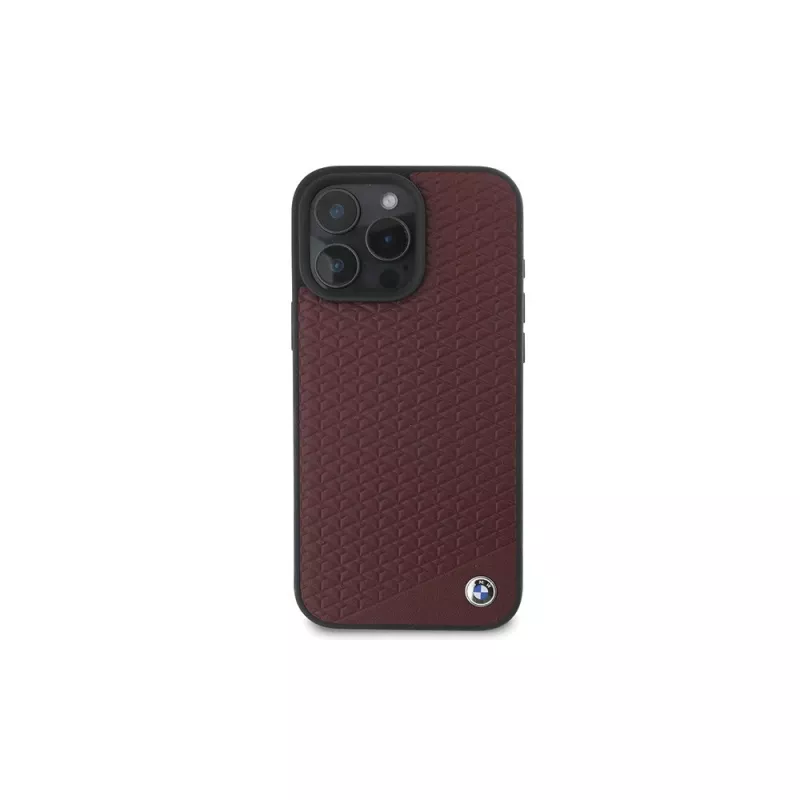 BMW iPhone 16 Pro Max Red Hardcase Sign Leather Diamond Metal Logo MagSafe