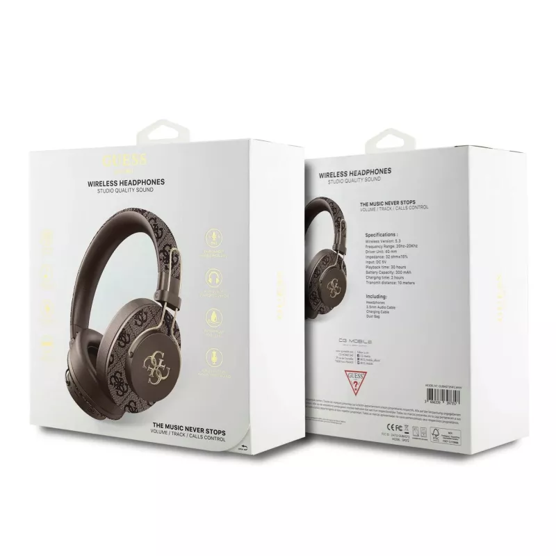 GUESS Wireless Bluetooth Headset 4G Metal Logo Brown GUBHS72P4FC4MW