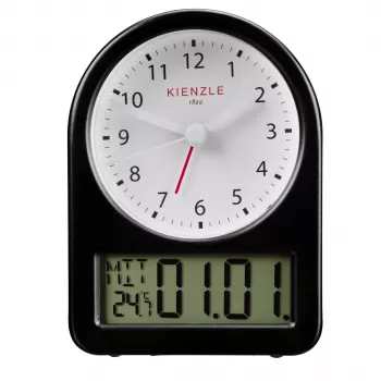 KIENZLE Retro Alarm Clock (14985) – juodas metalinis korpusas, baltas ciferblatas, šviečiančios rodyklės