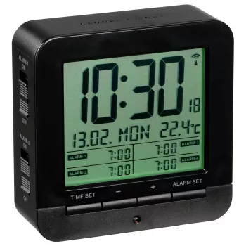 TFA 60.2536.01 Radijo bangomis valdomas žadintuvas – skaitmeninis LCD, juodas