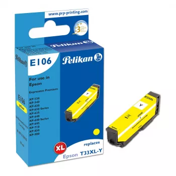 Pelikan E106 Suderinama Geltona Rašalo Kasetė Didelės Talpos (XL), skirta Epson XP-530/540/630/635/640/645/710/830/900 - 1 Vnt.