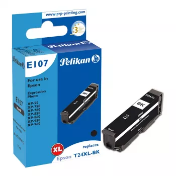 Pelikan E107 Juodas aukštos išeigos (XL) suderinamas kasetė, skirta Epson Expression Photo XP-55/XP-750/XP-760/XP-850/XP-860/XP-950/XP-960 (pakeičia Epson 27XL) - 1 vnt.