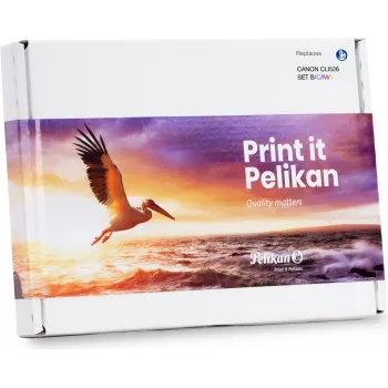 Pelican PromoPack P52 suderinamų rašalo kasečių rinkinys juoda, žydra, rausvai raudona, geltona, skirta Canon CLI-526 (4 vnt.)