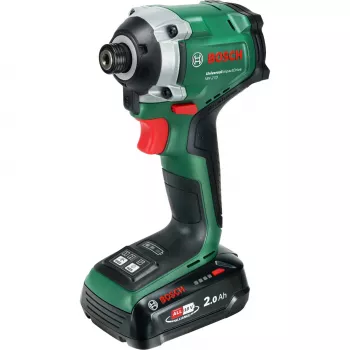 BOSCH UniversalImpactDrive 18V-210 belaidis smūginis suktuvas (18V, 2,0 Ah, Li-Ion, 1/4 colio šešiakampis, 210 Nm, 3400 aps./min., dėklas, POWER FOR ALL ALLIANCE)