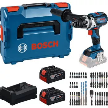 Bosch Professional 18V belaidis gręžtuvas-suktuvas komplektas 2x5.0Ah Li-Ion 110Nm bešepetėlis su įkrovikliu ir antgalių rinkiniu MetaLoc II dėkle