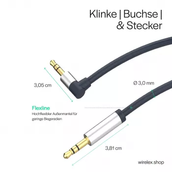 ShiverPeaks Audio 3,5mm Jack Laidas, Kampus/Tiesus 0,7m - Juodas