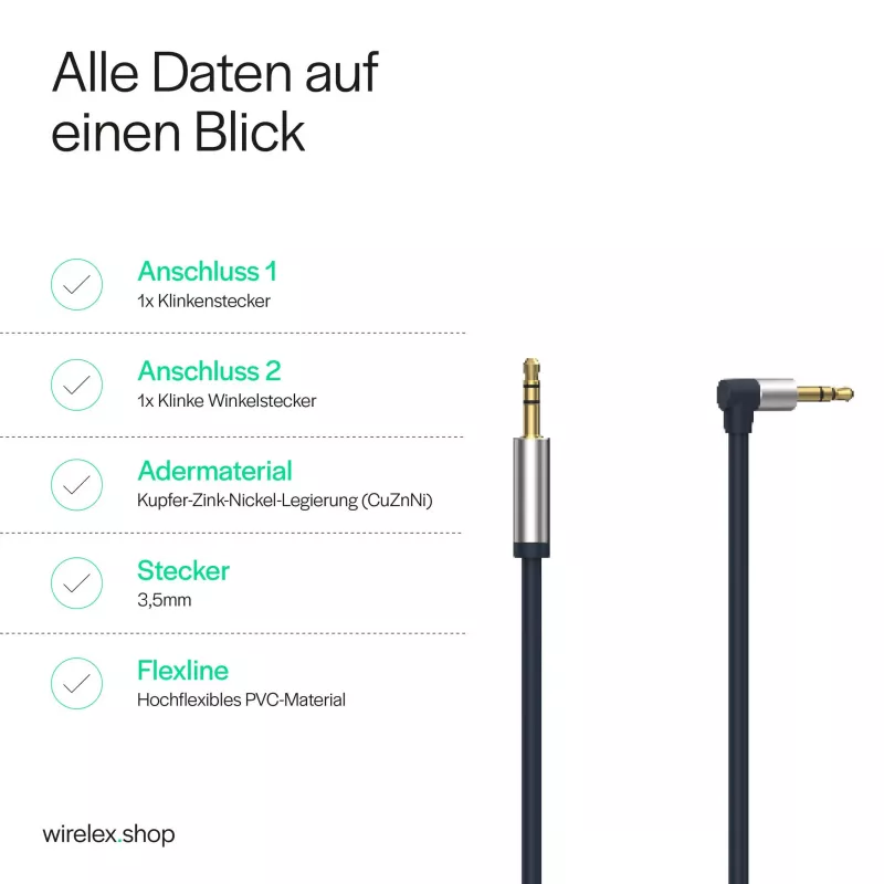 ShiverPeaks Audio 3,5mm Jack Laidas, Kampus/Tiesus 0,7m - Juodas