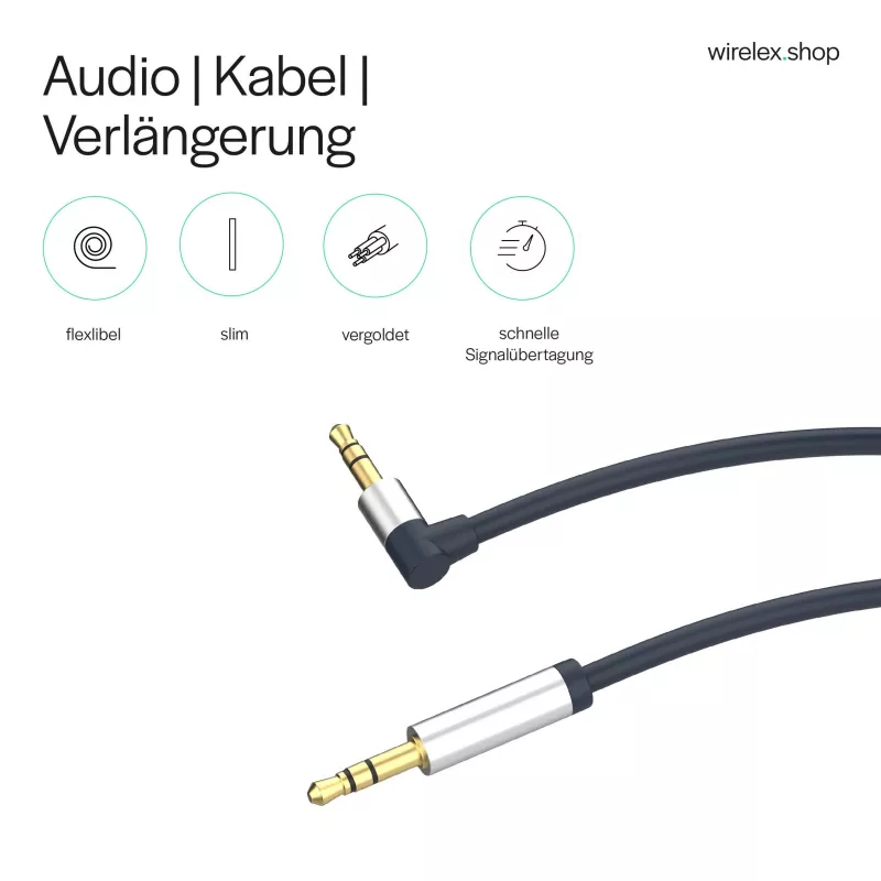 ShiverPeaks Audio 3,5mm Jack Laidas, Kampus/Tiesus 0,7m - Juodas