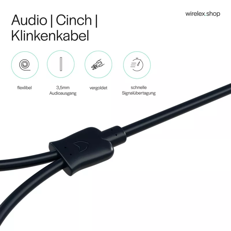ShiverPeaks Flexline 3,5mm Stereo Jack to 2x RCA Audio Cable, Angled Connector, 0,75m, Black