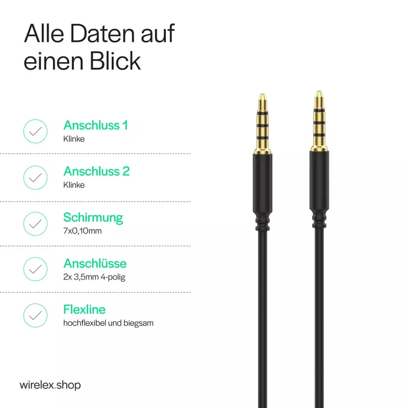 ShiverPeaks Audio 3,5mm Jack Cable Mini Jack - 1,5m - Juoda