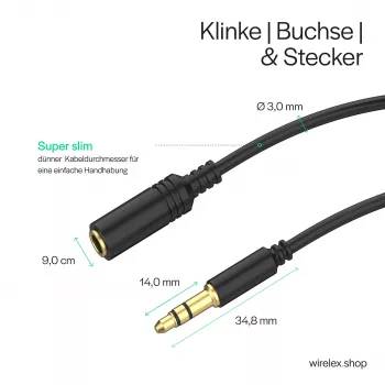 ShiverPeaks Audio 3,5mm Jack Cable Mini Flex 1,5m Black
