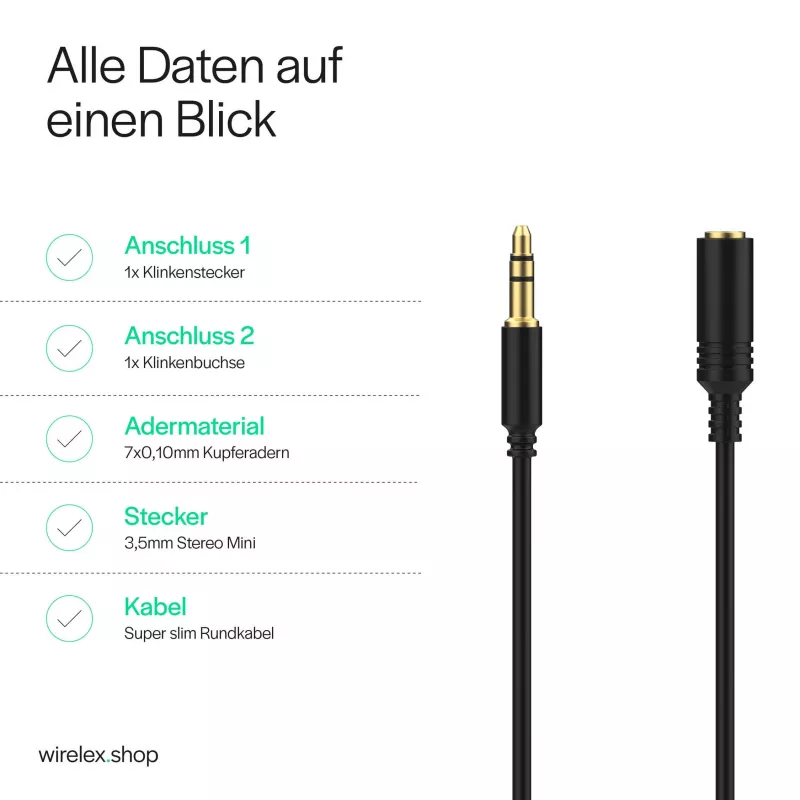 ShiverPeaks Audio 3,5mm Jack Cable Mini Flex 1,5m Black