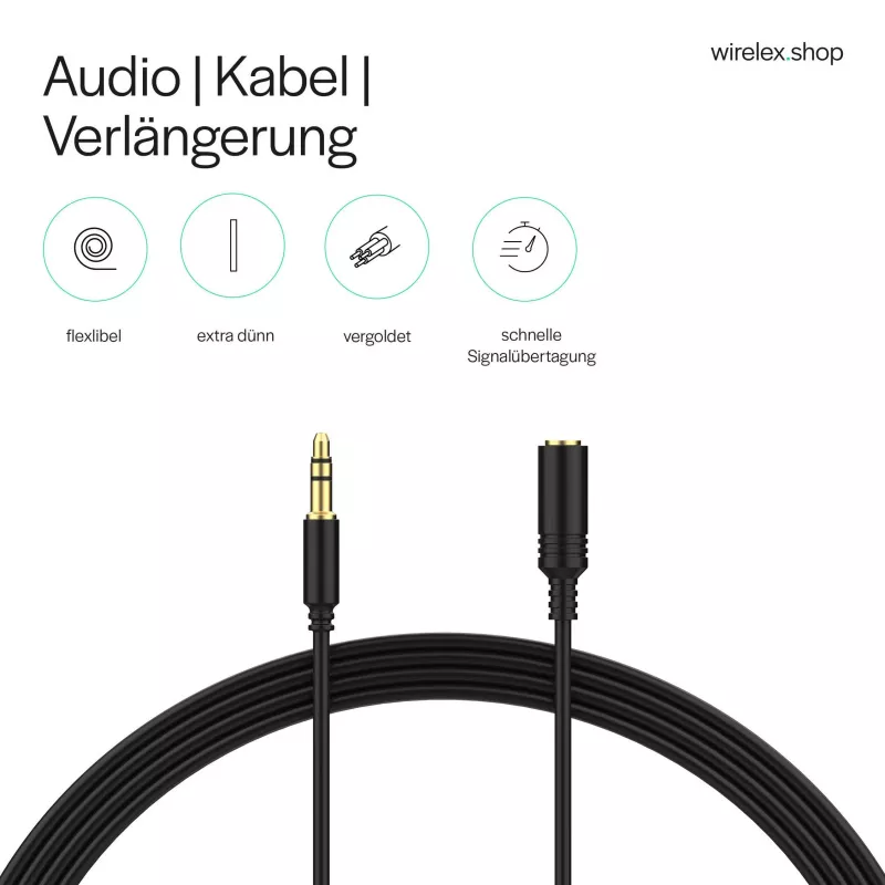 ShiverPeaks Audio 3,5mm Jack Cable Mini Flex 1,5m Black