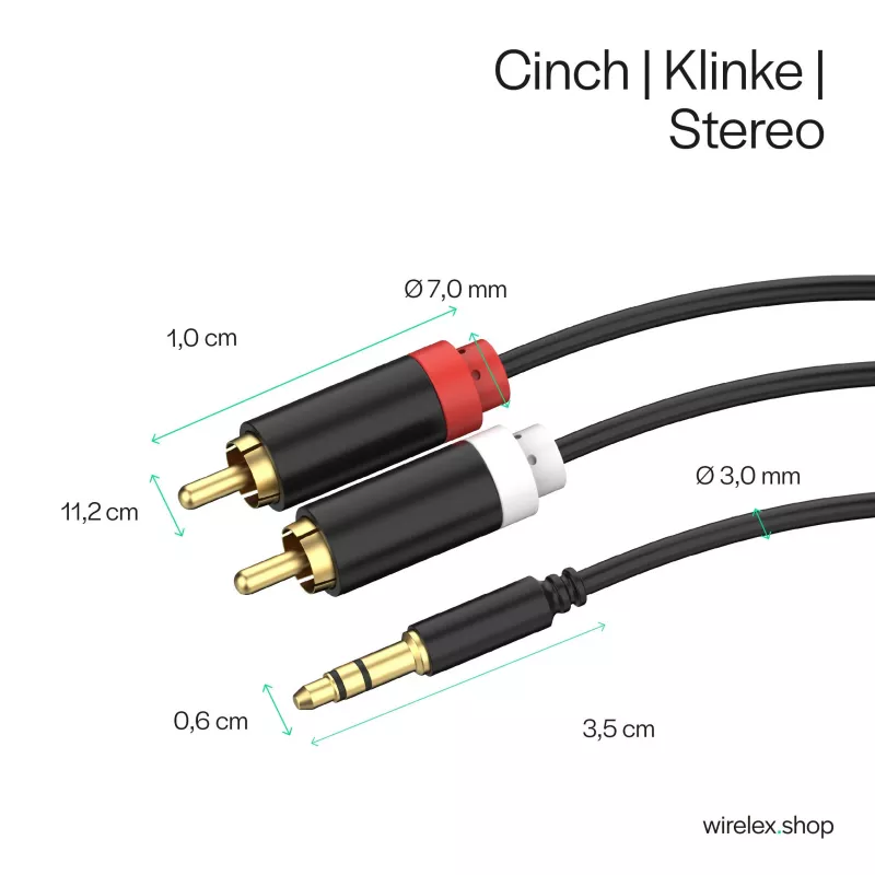 ShiverPeaks Audio 3,5mm Jack to 2x RCA Stereo Audio Cable 1,5m Gold-Plated Black