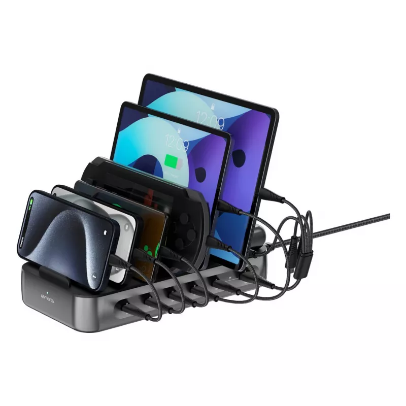 4smarts Įkrovimo stotelė Team 100W 5C/1A su 6 kabeliais, juoda