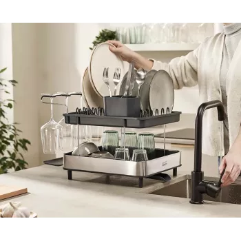 Joseph Joseph Excel Stainless Steel 2-Tier Expandable Dish Rack - Grey
