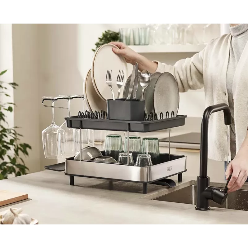 Joseph Joseph Excel Stainless Steel 2-Tier Expandable Dish Rack - Grey