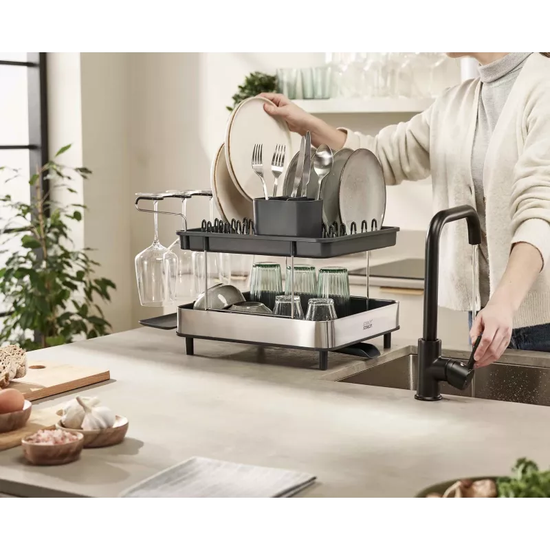 Joseph Joseph Excel Stainless Steel 2-Tier Expandable Dish Rack - Grey