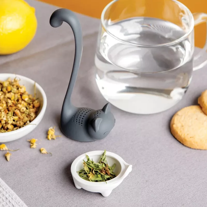 OTOTO Louie Cat Loose Leaf Tea Infuser - Grey Silicone