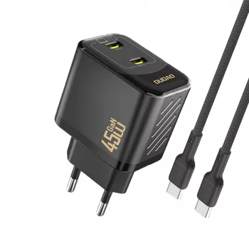 Dudao A28PCEU 45W GaN sieninis įkroviklis su 2x USB-C ir 1 m USB-C laidu – juoda