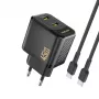 Dudao A28PCEU 45W GaN sieninis įkroviklis su 2x USB-C ir 1 m USB-C laidu – juoda