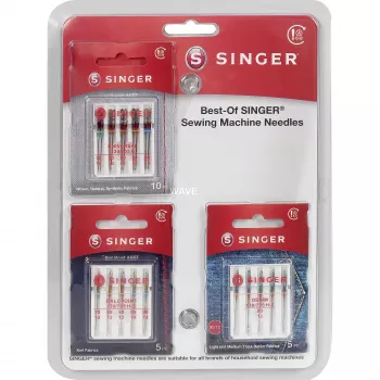 SINGER Best-Of Needles A5-Pack - Universalios adatos siuvimo mašinoms, 5 vnt., dydžiai 70/10, 80/12, 90/14