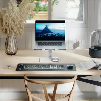 ALOGIC Elite Aluminum Laptop Stand su belaidžiu įkrovikliu – baltas