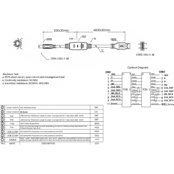 VISION 5 m USB 3.0 aktyvus kabelis su linijos stiprintuvu, nikeliuotos jungtys, 5 Gbps, USB A (m) – USB B (m), 5,5 mm skersmuo, 28+24 AWG, juodas