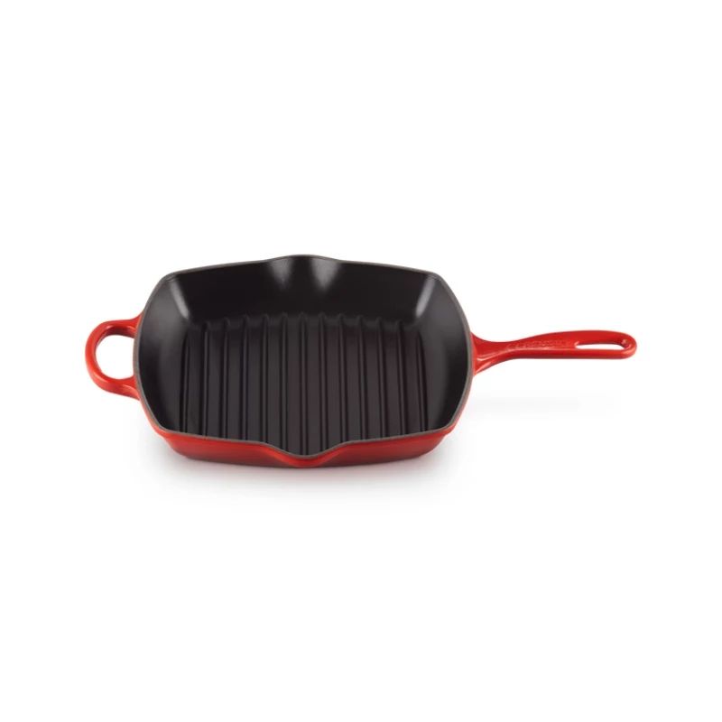 Le Creuset ketaus kvadratinė grilio keptuvė 26 cm vyšninė raudona