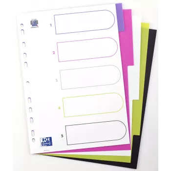 Oxford myColour aplankų skirtukai A4 pilno formato tušti 5 dalių įvairių spalvų