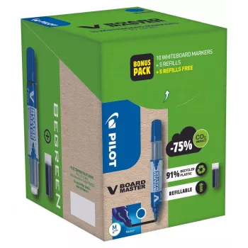 Pilot Pen V-Board Master Greenpack Whiteboard Marker Set Black 2,0 - 5,0 mm, 10 Pieces