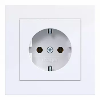Hager WAS1120WG SCHUKO kištukinis lizdas su atverčiamu dangteliu, A.1 Design Line, šviesiai balta blizgi, IP44, 16A, 250V, bevaržčiai gnybtai