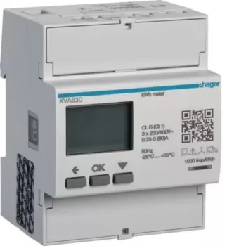Hager XVA630 3 fazų elektros skaitiklis PV pertekliaus matavimui, 63A, MID sertifikuotas