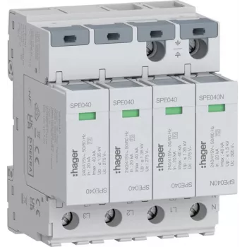 Hager SPE440 4P 2 tipo viršįtampio ribotuvas TNS/TT Uc 275V In 20kA Imax 40kA